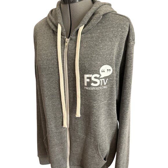 Free Speech TV Gray Graphic Print Zip-Up Hoodie By Bella+Canvas XL - Picture 2 of 8